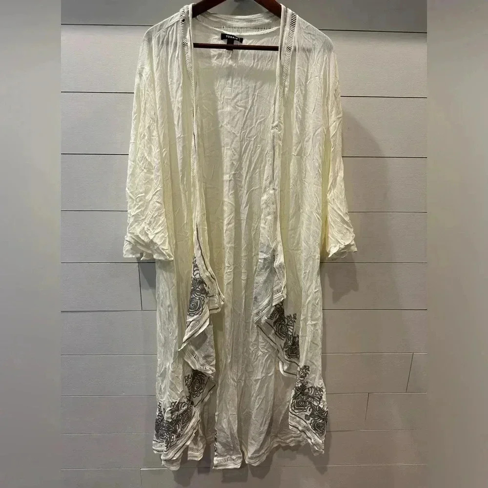 Torrid Ivory/ Silver Embroidered Long Cover-Up- Size 1/2